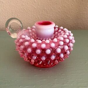 Fenton Cranberry Hobnail Glass Candle Holder